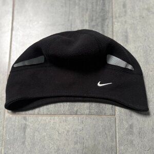 Nike Therma-Fit Fleece Reflective Running Beanie Cap Ear Flap Black One Size